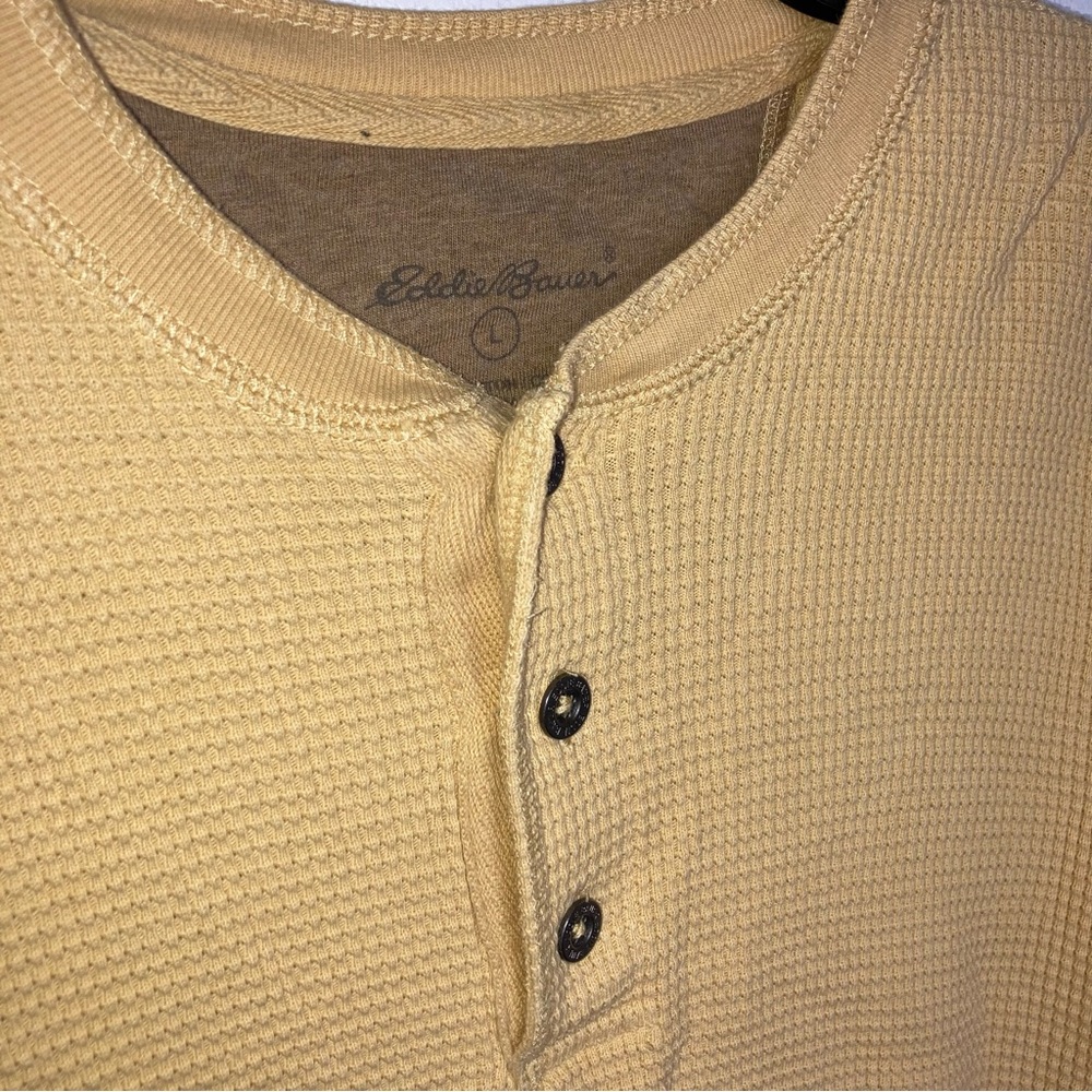Men's Eddie Bauer Beige Henley Shirt Waffle Knit Large - Picture 2 of 4